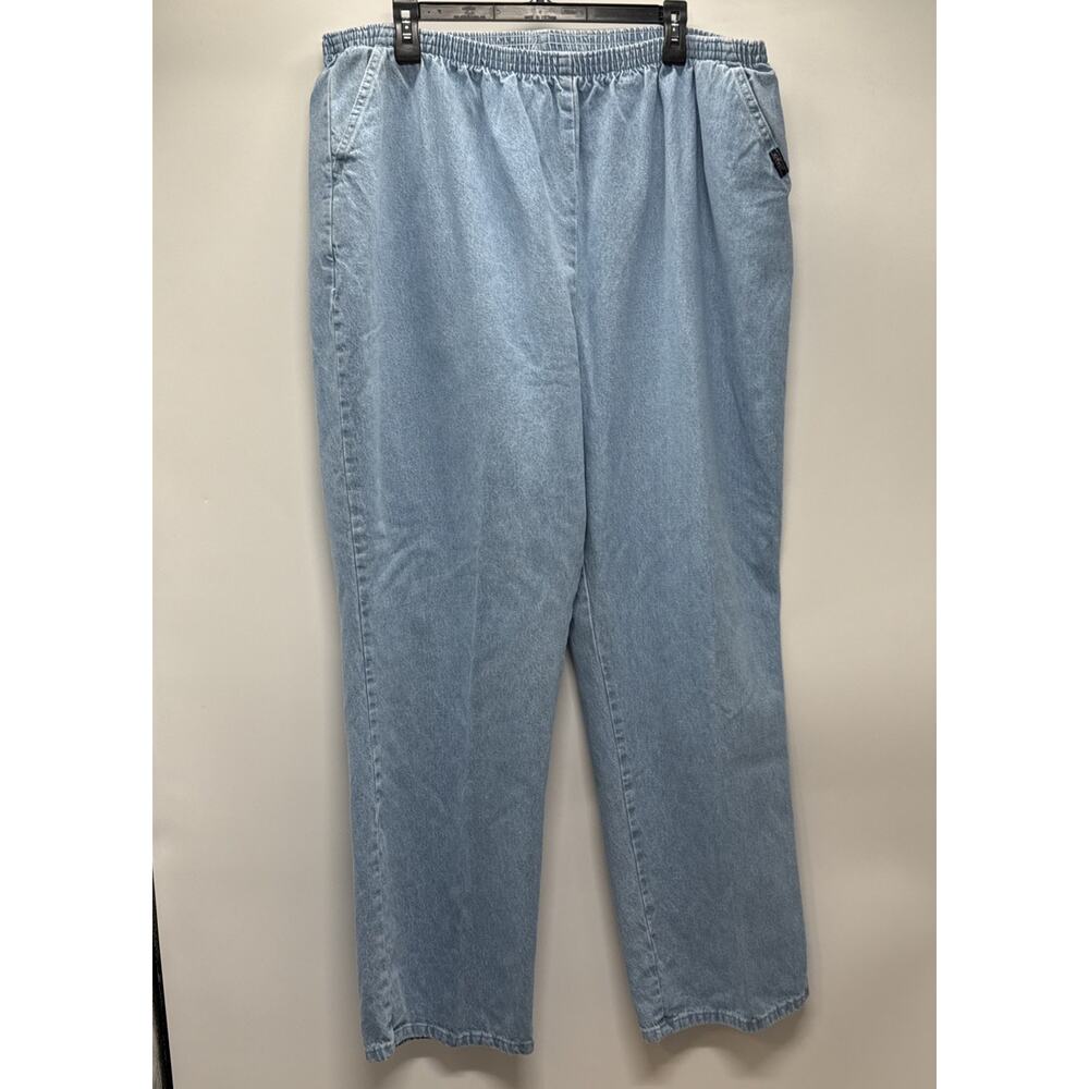Chic Womens 24W Jeans Pull On Elastic Waist Blue Light Wash Pockets Casual